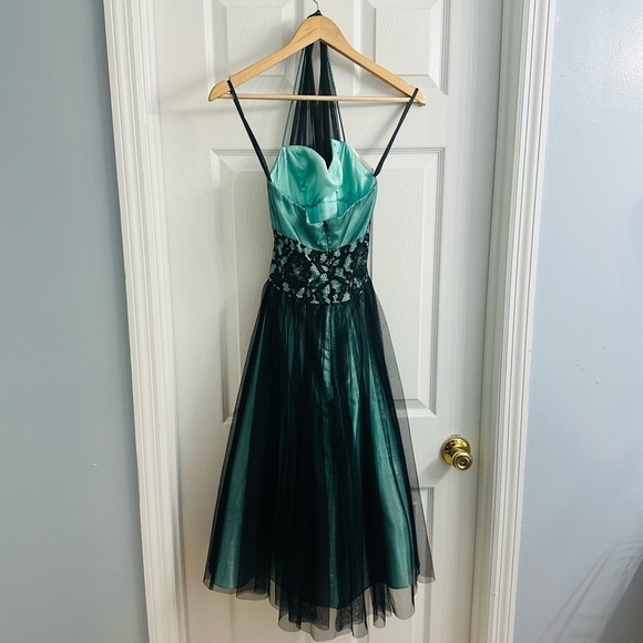 Vintage Cache Dress Cocktail Party Blue Black Fairy Whimsigoth 2 Extra Small - Picture 5 of 9